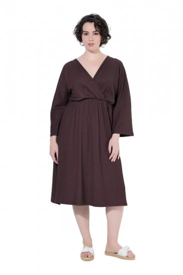 Ulla Popken 852307 Langärmliges Wickelkleid Mahagonibraun - Midikleider - Midikleider in großen Größen