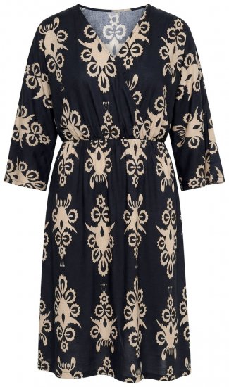 Ulla Popken 852315 Gemustertes Wickelkleid Schwarz - Midikleider - Midikleider in großen Größen
