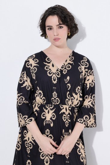 Ulla Popken 852315 Gemustertes Wickelkleid Schwarz - Midikleider - Midikleider in großen Größen