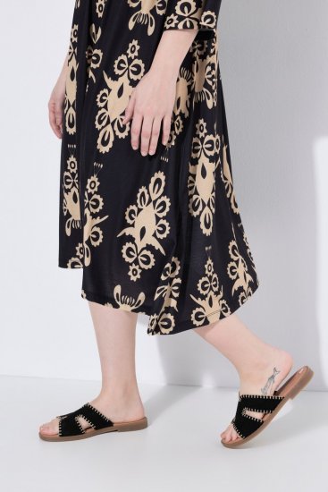 Ulla Popken 852315 Gemustertes Wickelkleid Schwarz - Midikleider - Midikleider in großen Größen