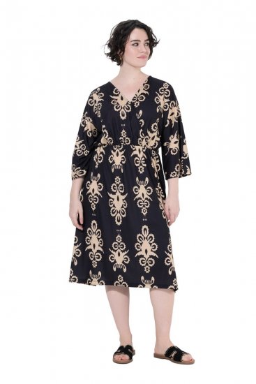 Ulla Popken 852315 Gemustertes Wickelkleid Schwarz - Midikleider - Midikleider in großen Größen