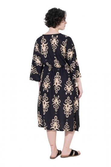 Ulla Popken 852315 Gemustertes Wickelkleid Schwarz - Midikleider - Midikleider in großen Größen