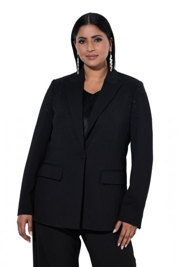 Ulla Popken 852498 Einknopf-Blazer mit Strass Schwarz - Blazer - Blazer für Frauen in Großgrößen