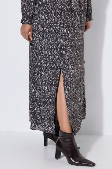 Ulla Popken 852606 Gemustertes Maxikleid Schwarz - Maxikleider - Große Größen: Lange Maxikleider
