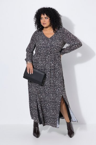 Ulla Popken 852606 Gemustertes Maxikleid Schwarz - Maxikleider - Große Größen: Lange Maxikleider