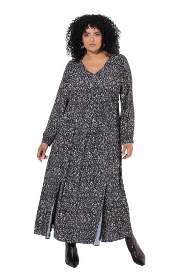 Ulla Popken 852606 Gemustertes Maxikleid Schwarz - Maxikleider - Große Größen: Lange Maxikleider
