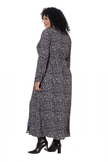 Ulla Popken 852606 Gemustertes Maxikleid Schwarz - Maxikleider - Große Größen: Lange Maxikleider
