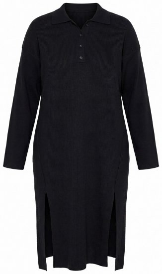 Ulla Popken 852630 Langärmliges Strickkleid Schwarz - Midikleider - Midikleider in großen Größen