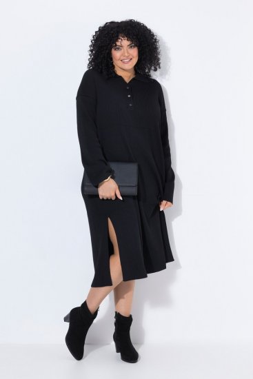 Ulla Popken 852630 Langärmliges Strickkleid Schwarz - Midikleider - Midikleider in großen Größen