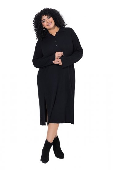 Ulla Popken 852630 Langärmliges Strickkleid Schwarz - Midikleider - Midikleider in großen Größen