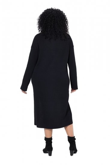 Ulla Popken 852630 Langärmliges Strickkleid Schwarz - Midikleider - Midikleider in großen Größen