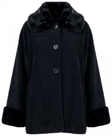 Ulla Popken 852644 Capejacke mit Kunstpelzbesatz Schwarz - Ponchos & Capes - 