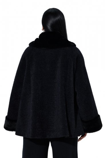 Ulla Popken 852644 Capejacke mit Kunstpelzbesatz Schwarz - Ponchos & Capes - 