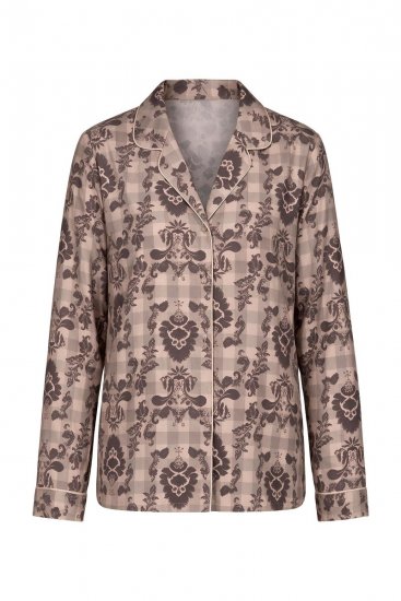Ulla Popken 852649 Pyjama mit Muster und Hemdkragen Braun - Pyjama/Loungewear - 