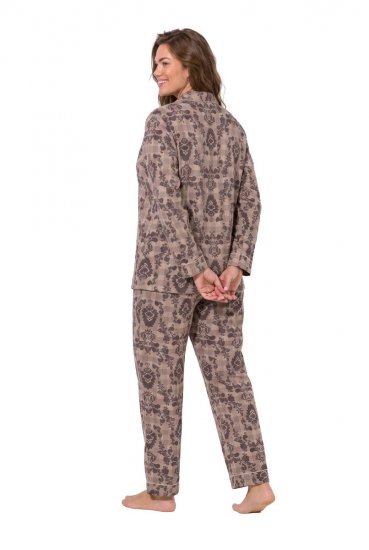 Ulla Popken 852649 Pyjama mit Muster und Hemdkragen Braun - Pyjama/Loungewear - 