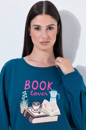 Ulla Popken 852710 Homewear-Pullover mit langen Ärmeln Petrol - Pyjama/Loungewear - 