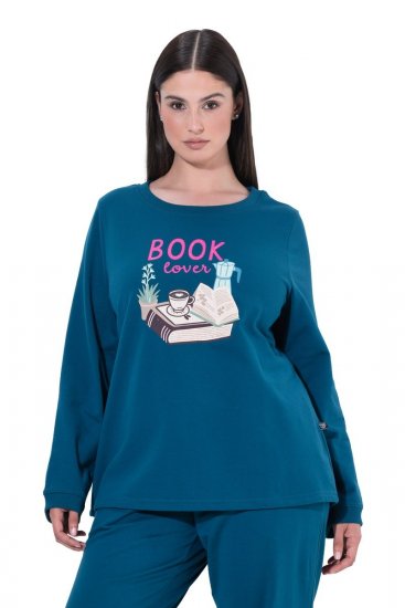 Ulla Popken 852710 Homewear-Pullover mit langen Ärmeln Petrol - Pyjama/Loungewear - 
