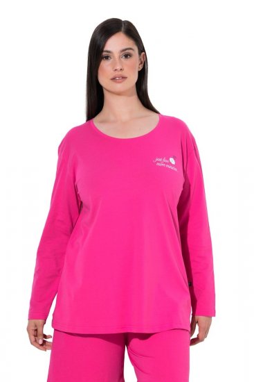 Ulla Popken 852747 Pyjama-Oberteil mit langen Ärmeln Rosa - Pyjama/Loungewear - 