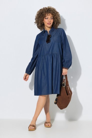 Ulla Popken 852768 Jeanskleid in A-Linie mit Taschen Denimblau - Kleider - Kleider für jede Größe