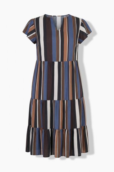 Ulla Popken 852771 Gestreiftes Kleid mit Volants Dunkelblau - Kleider - Kleider für jede Größe