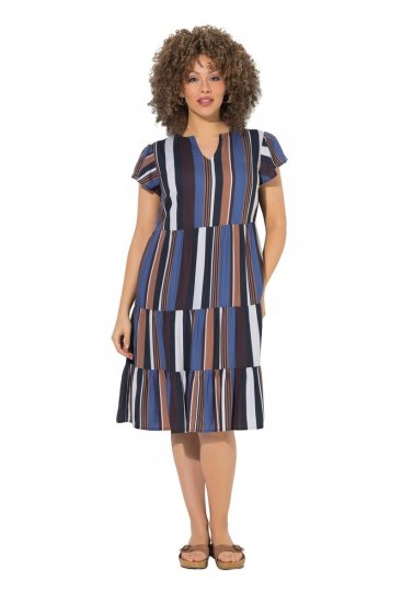 Ulla Popken 852771 Gestreiftes Kleid mit Volants Dunkelblau - Kleider - Kleider für jede Größe