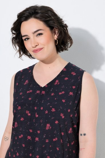 Ulla Popken 852824 Geblümtes Kleid Schwarz - Sommerkleider - Große Größen: Leichte Sommerkleider