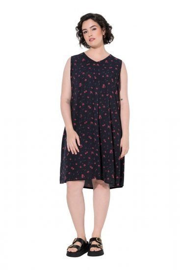 Ulla Popken 852824 Geblümtes Kleid Schwarz - Sommerkleider - Große Größen: Leichte Sommerkleider