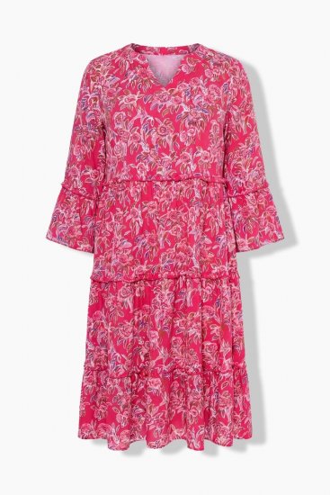Ulla Popken 852841 Geblümtes Kleid mit Volants Magenta - Midikleider - Midikleider in großen Größen