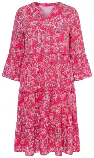 Ulla Popken 852841 Geblümtes Kleid mit Volants Magenta - Midikleider - Midikleider in großen Größen