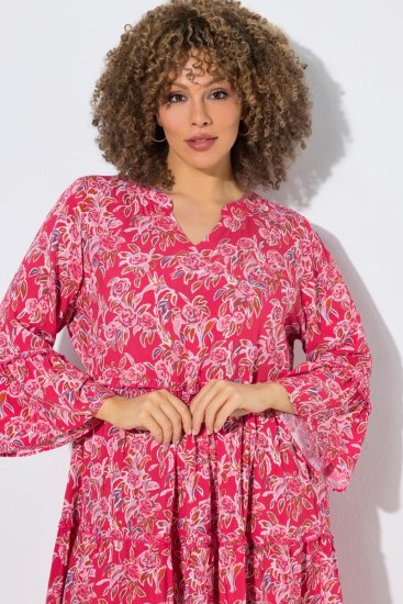 Ulla Popken 852841 Geblümtes Kleid mit Volants Magenta - Midikleider - Midikleider in großen Größen