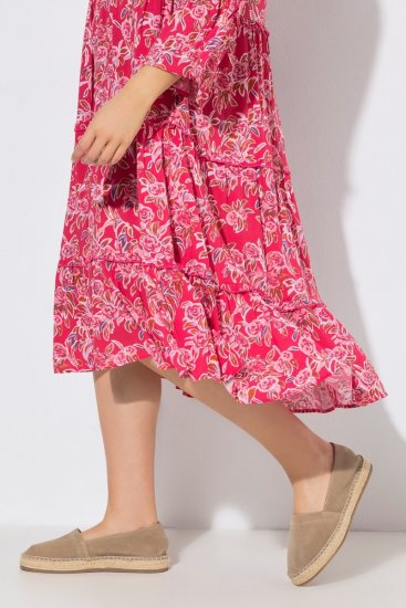 Ulla Popken 852841 Geblümtes Kleid mit Volants Magenta - Midikleider - Midikleider in großen Größen