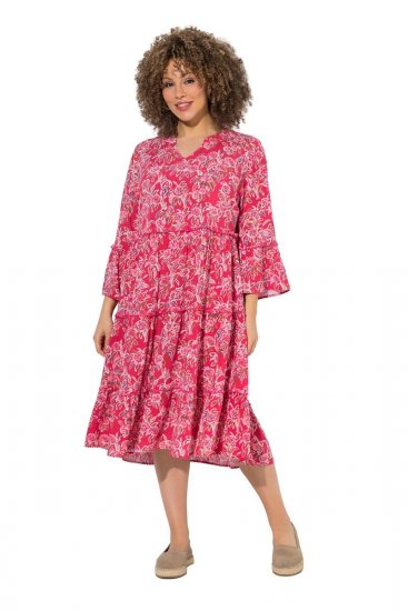 Ulla Popken 852841 Geblümtes Kleid mit Volants Magenta - Midikleider - Midikleider in großen Größen