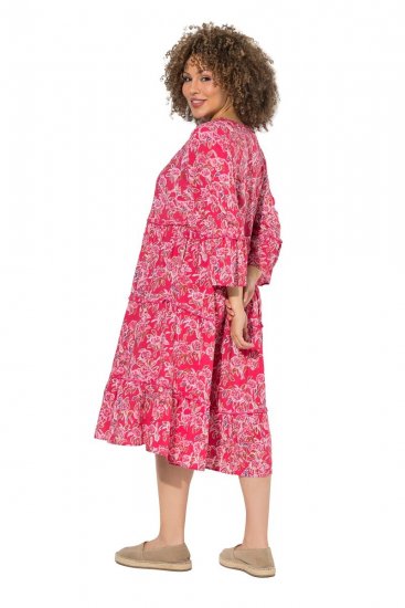 Ulla Popken 852841 Geblümtes Kleid mit Volants Magenta - Midikleider - Midikleider in großen Größen