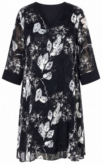 Ulla Popken 852959 Geblümtes Kleid mit 3/4-Ärmeln Schwarz - Midikleider - Midikleider in großen Größen