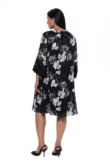Ulla Popken 852959 Geblümtes Kleid mit 3/4-Ärmeln Schwarz - Midikleider - Midikleider in großen Größen