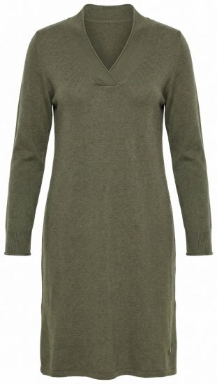 Ulla Popken 853077 Langärmliges Strickkleid mit V-Ausschnitt Khaki - Strickkleider - 