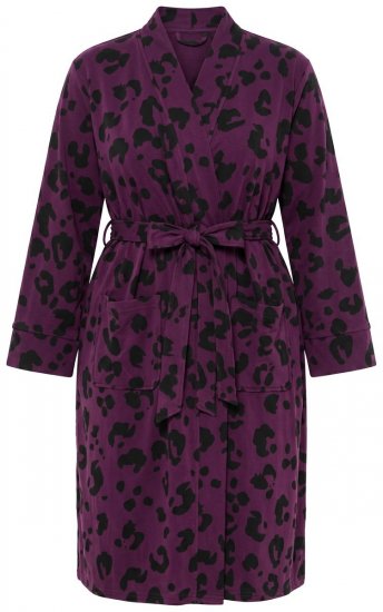 Ulla Popken 853168 Frottee-Bademantel mit Animal-Print Pflaume - Morgenmäntel & Bademäntel - 