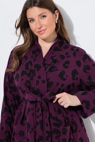 Ulla Popken 853168 Frottee-Bademantel mit Animal-Print Pflaume - Morgenmäntel & Bademäntel - 