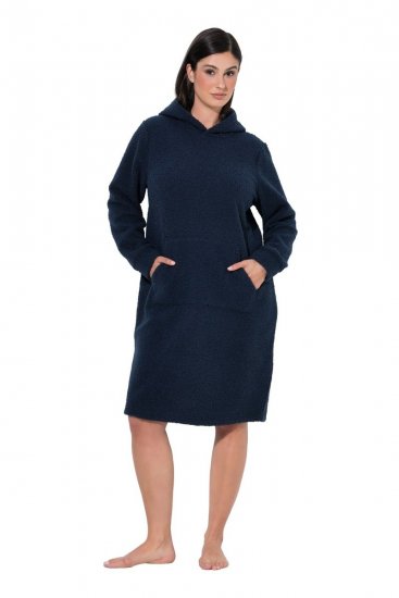 Ulla Popken 853353 Homewear-Kleid mit Kapuze Dunkelblau - Pyjama/Loungewear - 