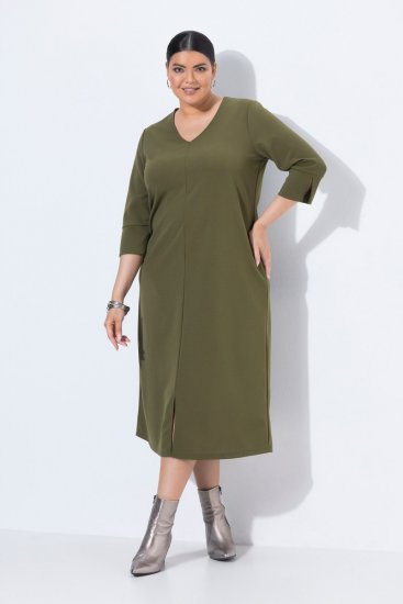 Ulla Popken 853510 Midikleid mit Taschen Khaki - Midikleider - Midikleider in großen Größen