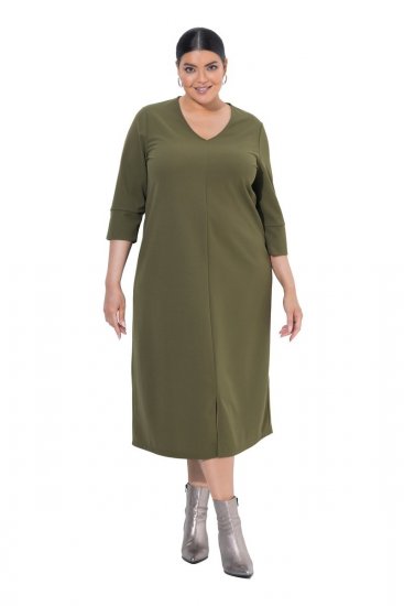 Ulla Popken 853510 Midikleid mit Taschen Khaki - Midikleider - Midikleider in großen Größen
