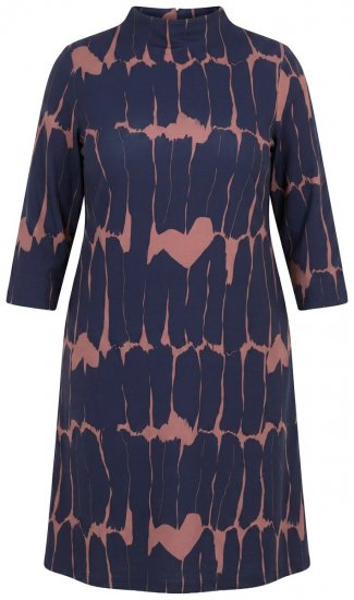 Ulla Popken 853590 Gemustertes Jerseykleid mit 3/4-Ärmeln Dunkelblau - Kleider - Kleider für jede Größe