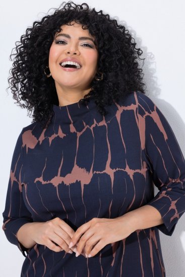 Ulla Popken 853590 Gemustertes Jerseykleid mit 3/4-Ärmeln Dunkelblau - Kleider - Kleider für jede Größe