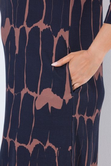 Ulla Popken 853590 Gemustertes Jerseykleid mit 3/4-Ärmeln Dunkelblau - Kleider - Kleider für jede Größe