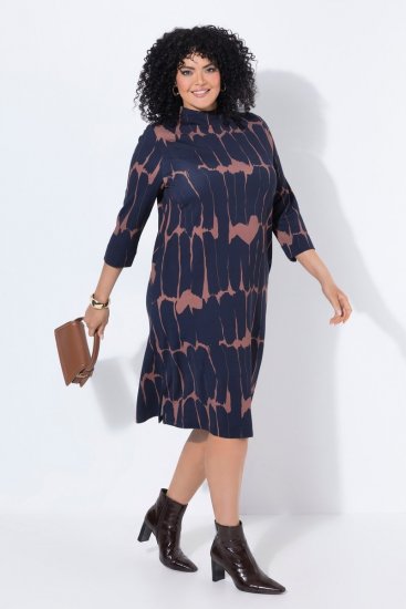Ulla Popken 853590 Gemustertes Jerseykleid mit 3/4-Ärmeln Dunkelblau - Kleider - Kleider für jede Größe
