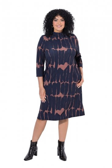 Ulla Popken 853590 Gemustertes Jerseykleid mit 3/4-Ärmeln Dunkelblau - Kleider - Kleider für jede Größe