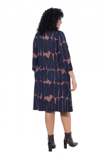 Ulla Popken 853590 Gemustertes Jerseykleid mit 3/4-Ärmeln Dunkelblau - Kleider - Kleider für jede Größe