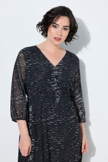 Ulla Popken 853620 Midikleid mit Animal-Print und 3/4-Ärmeln Schwarz - Midikleider - Midikleider in großen Größen