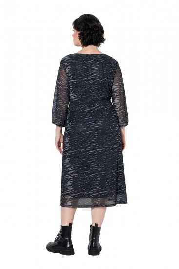 Ulla Popken 853620 Midikleid mit Animal-Print und 3/4-Ärmeln Schwarz - Midikleider - Midikleider in großen Größen