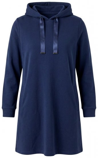Ulla Popken 853652 Samtkleid mit Kapuze Dunkelblau - Abendkleider - Abendkleider für Damen in großen Größen